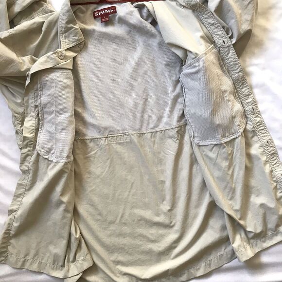 Simms Fishing COR3 Men's LARGE L/S Vented Button Down Guide Beige Shirt *flaw - Picture 12 of 16
